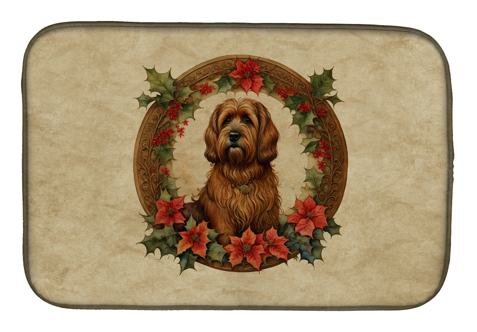 Briard Christmas Flowers Dish Drying Mat Absorbent Dish Drying Mat Pad for Kitchen Counter Dish Drainer Mat for Countertop, 14 x 21", Multicolor