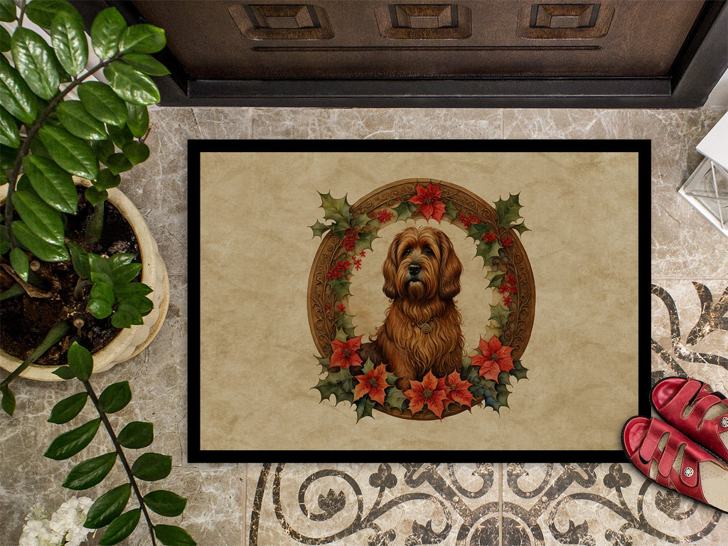 Briard Christmas Flowers Doormat Indoor Outdoor 18H X 27W Front Door Mat Rugs for Entryway, Non Slip Washable
