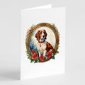 Brittany Spaniel Christmas Flowers Greeting Cards Pack of 8 Blank Cards with Envelopes Whimsical A7 Size 5x7