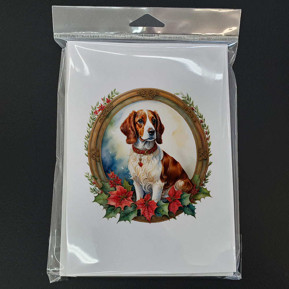 Brittany Spaniel Christmas Flowers Greeting Cards Pack of 8 Blank Cards with Envelopes Whimsical A7 Size 5x7