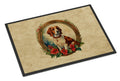 Brittany Spaniel Christmas Flowers Doormat Indoor Outdoor 18H X 27W Front Door Mat Rugs for Entryway, Non Slip Washable