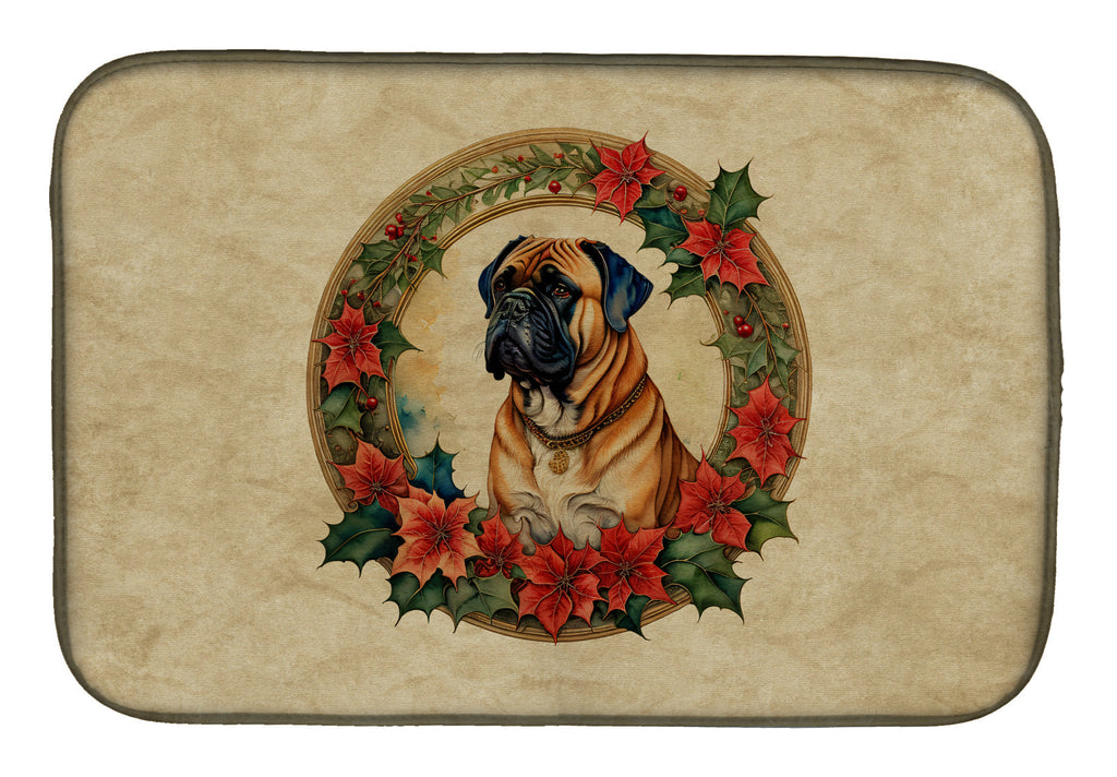 Bullmastiff Christmas Flowers Dish Drying Mat Absorbent Dish Drying Mat Pad for Kitchen Counter Dish Drainer Mat for Countertop, 14 x 21", Multicolor
