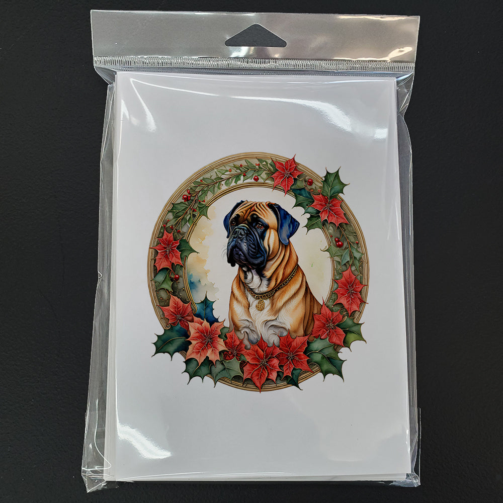 Bullmastiff Christmas Flowers Greeting Cards Pack of 8 Blank Cards with Envelopes Whimsical A7 Size 5x7