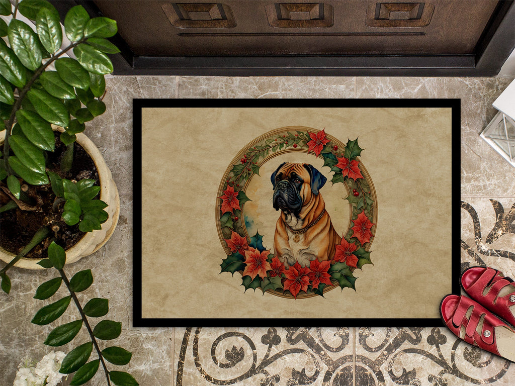 Bullmastiff Christmas Flowers Doormat Indoor Outdoor 18H X 27W Front Door Mat Rugs for Entryway, Non Slip Washable