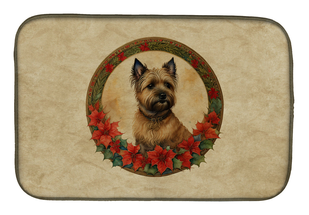 Cairn Terrier Christmas Flowers Dish Drying Mat Absorbent Dish Drying Mat Pad for Kitchen Counter Dish Drainer Mat for Countertop, 14 x 21", Multicolor