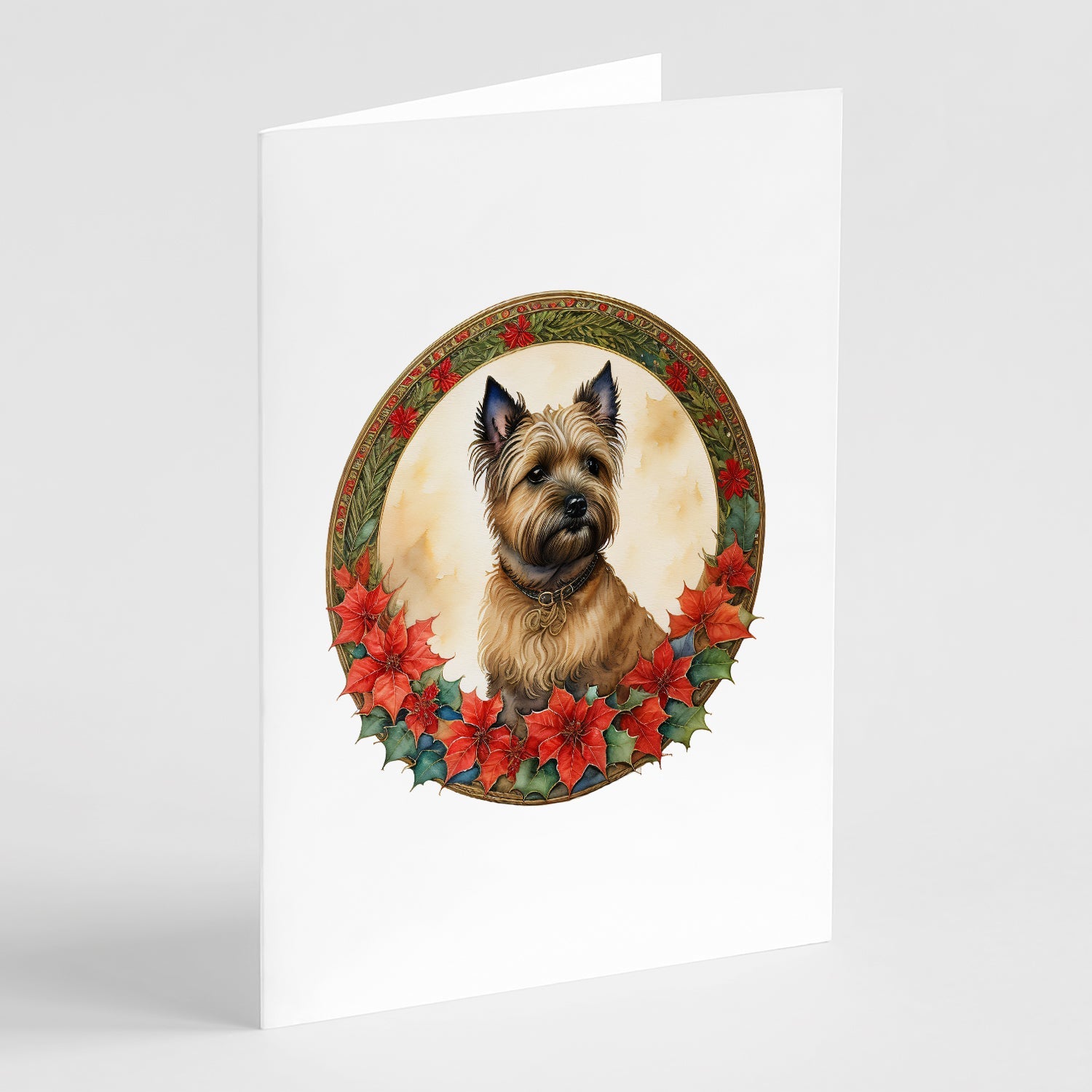 Cairn Terrier Christmas Flowers Greeting Cards Pack of 8 Blank Cards with Envelopes Whimsical A7 Size 5x7