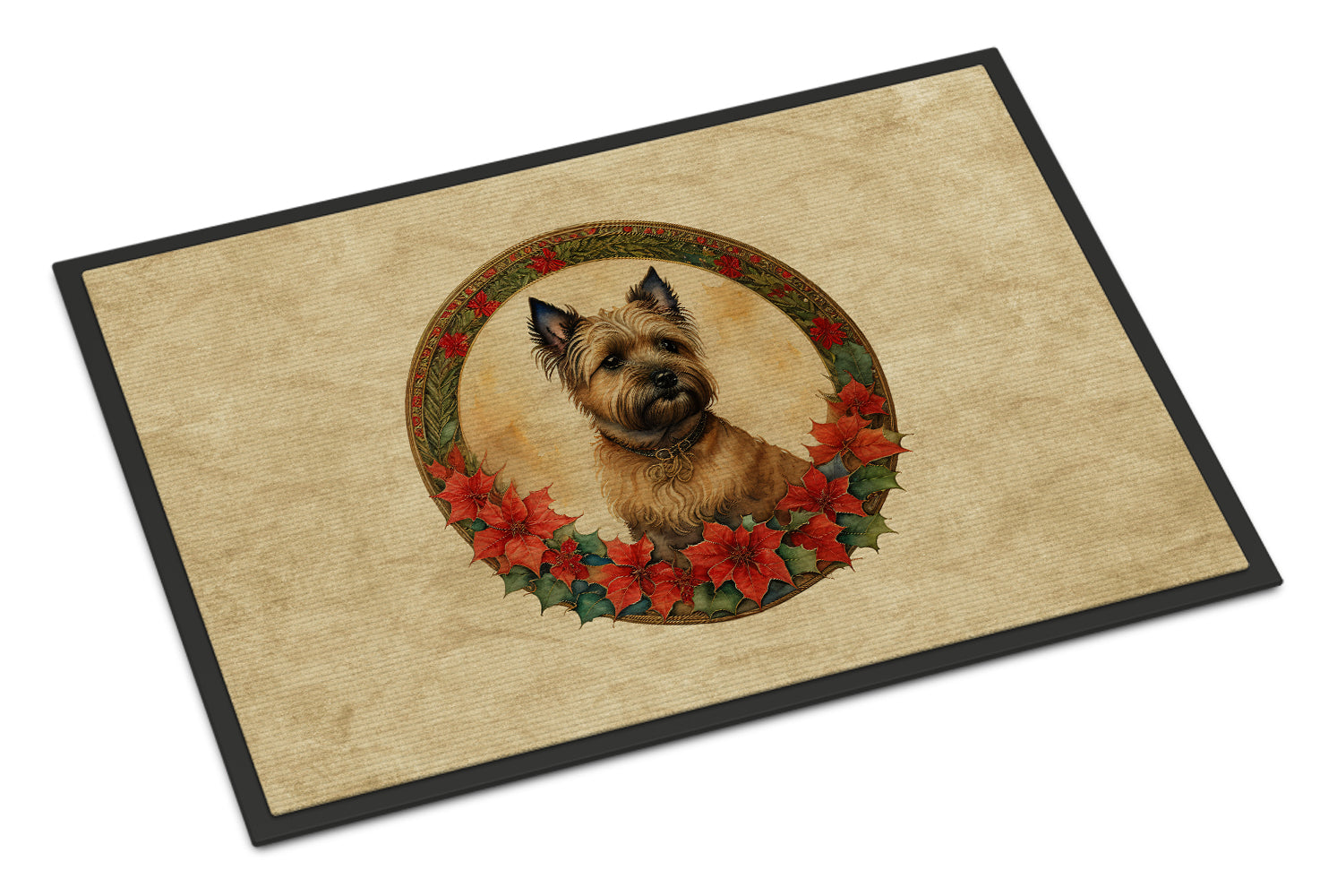 Cairn Terrier Christmas Flowers Doormat Indoor Outdoor 24H X 36W Front Door Mat Rugs for Entryway, Non Slip Washable Low Pile,