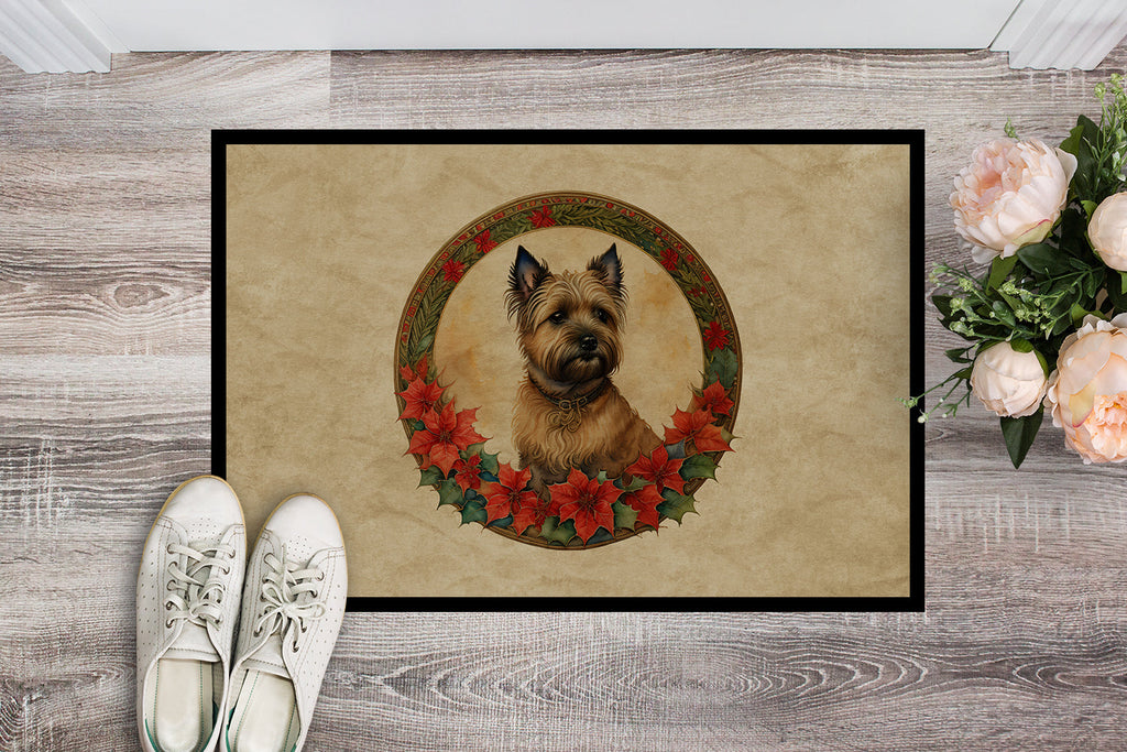 Cairn Terrier Christmas Flowers Doormat Indoor Outdoor 18H X 27W Front Door Mat Rugs for Entryway, Non Slip Washable