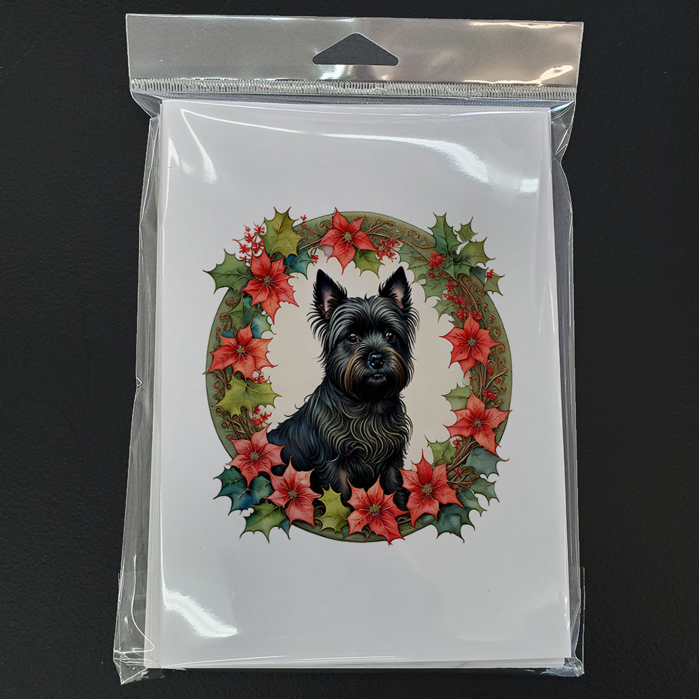 Cairn Terrier Christmas Flowers Greeting Cards Pack of 8 Blank Cards with Envelopes Whimsical A7 Size 5x7
