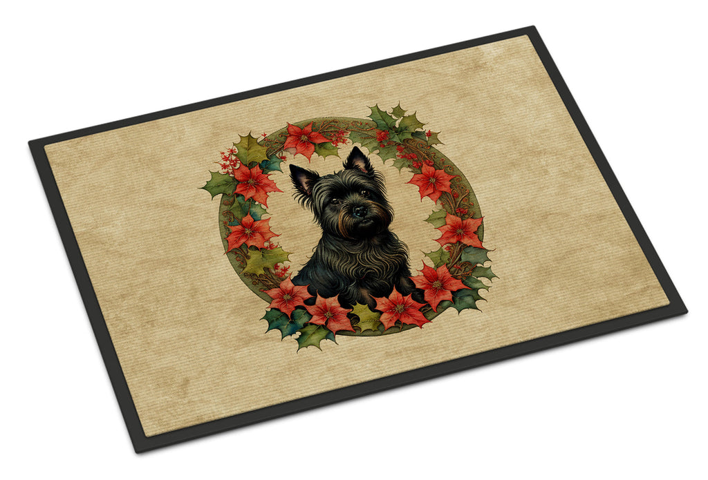 Cairn Terrier Christmas Flowers Doormat Indoor Outdoor 18H X 27W Front Door Mat Rugs for Entryway, Non Slip Washable