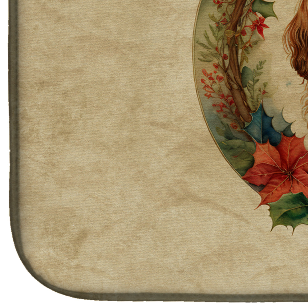 Cavalier Spaniel Christmas Flowers Dish Drying Mat Absorbent Dish Drying Mat Pad for Kitchen Counter Dish Drainer Mat for Countertop, 14 x 21", Multicolor