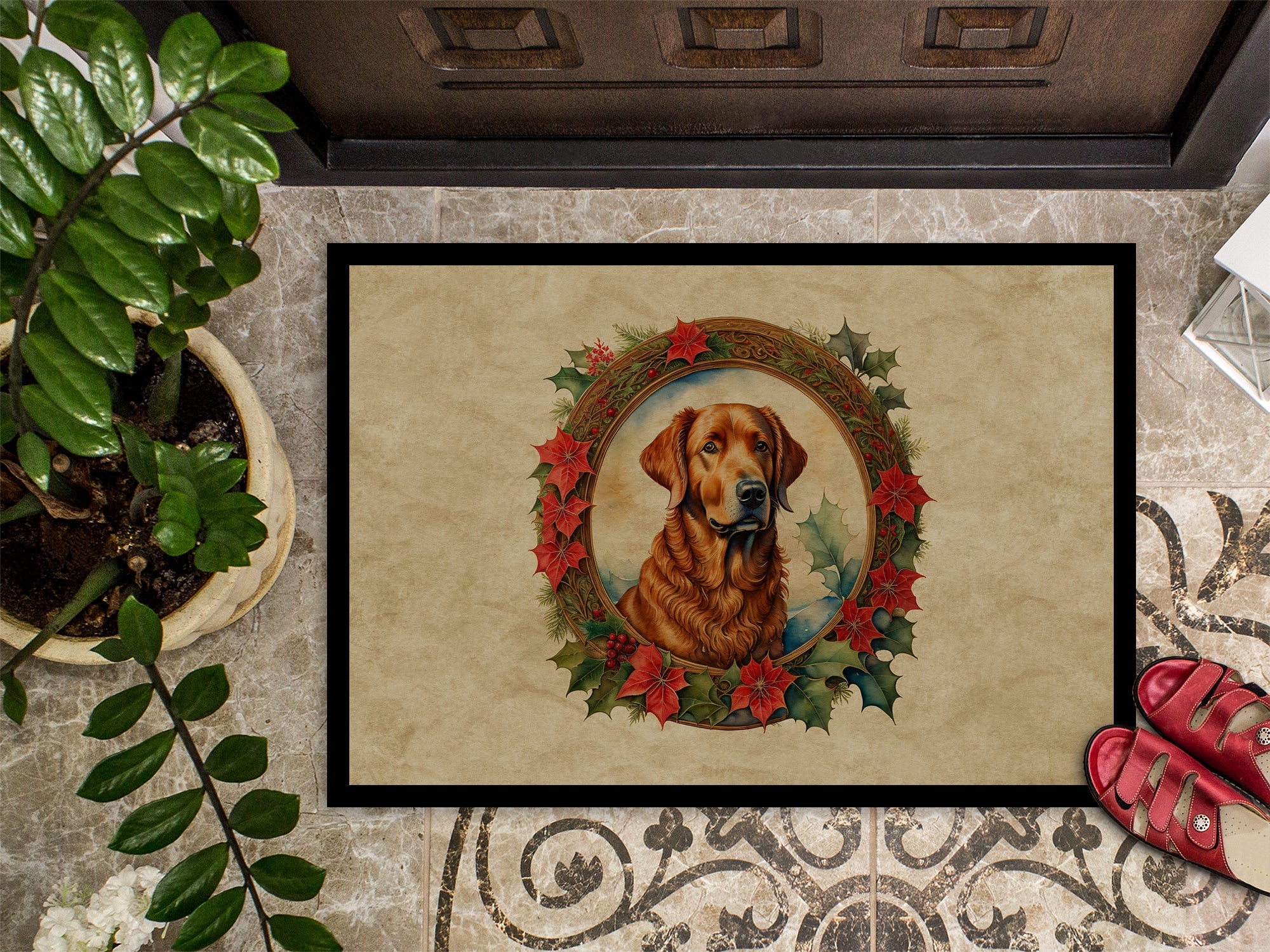 Chesapeake Bay Retriever Christmas Flowers Doormat Indoor Outdoor 24H X 36W Front Door Mat Rugs for Entryway, Non Slip Washable Low Pile,