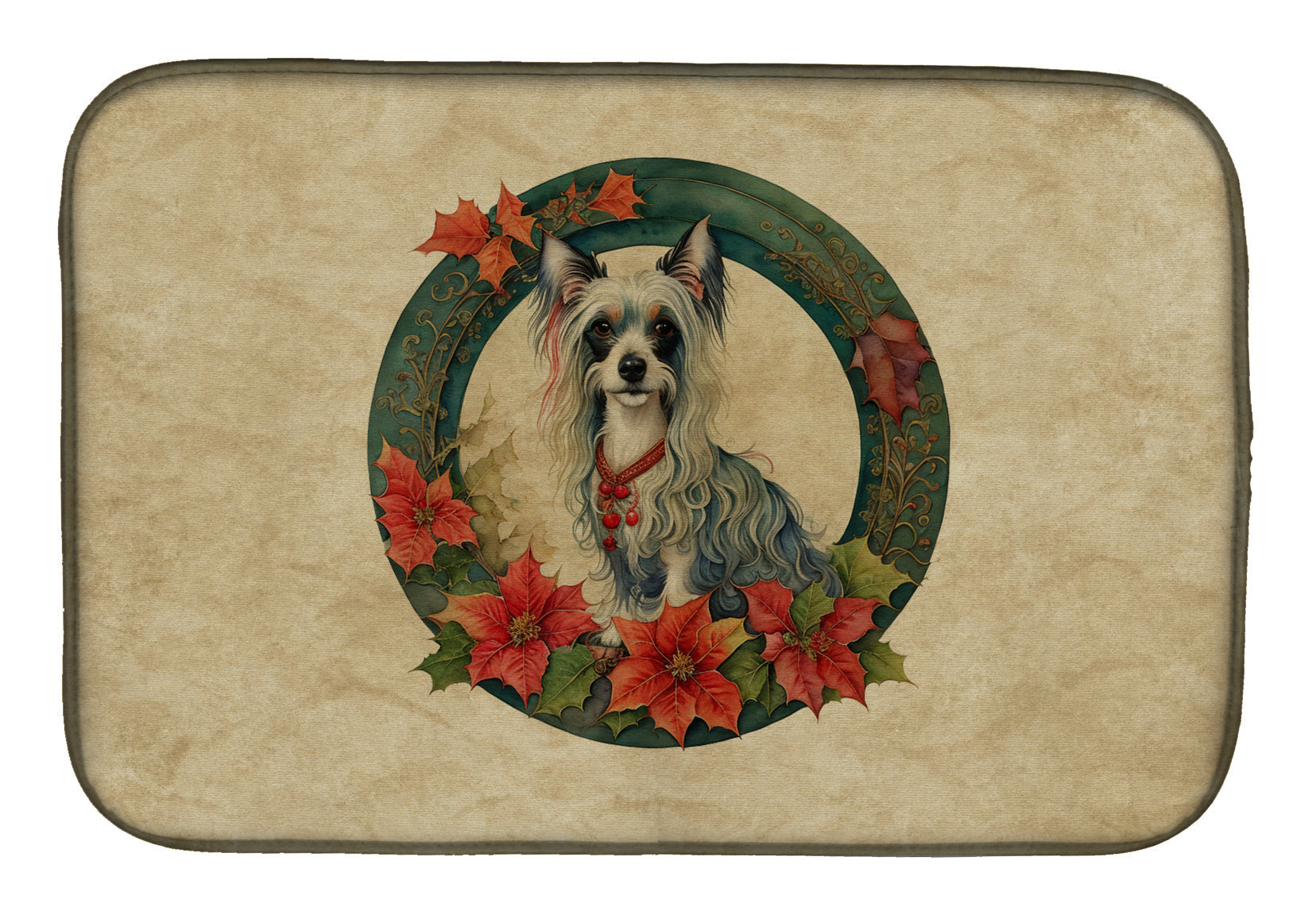 Chinese Crested Christmas Flowers Dish Drying Mat Absorbent Dish Drying Mat Pad for Kitchen Counter Dish Drainer Mat for Countertop, 14 x 21", Multicolor