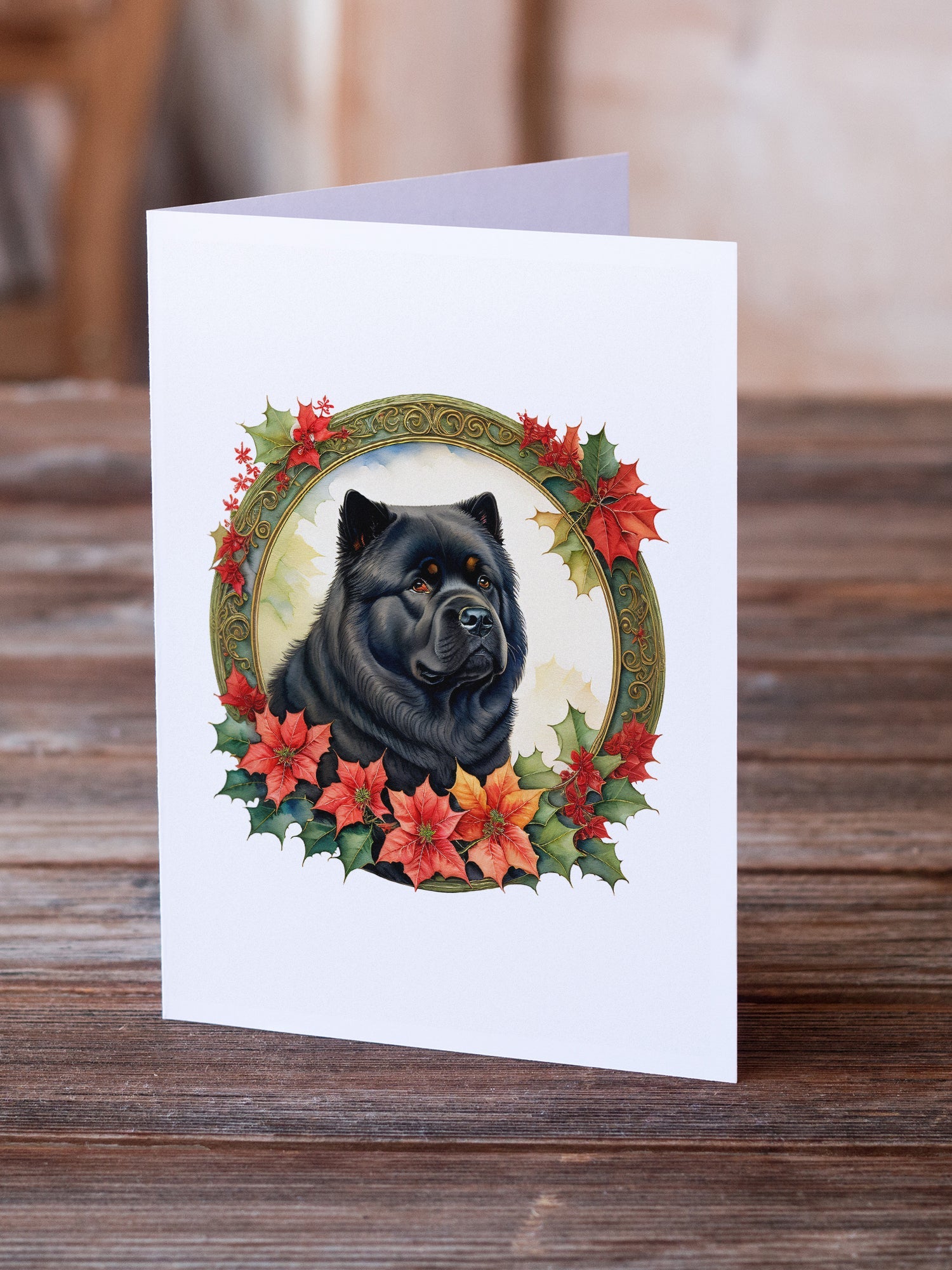 Chow Chow Christmas Flowers Greeting Cards Pack of 8 Blank Cards with Envelopes Whimsical A7 Size 5x7