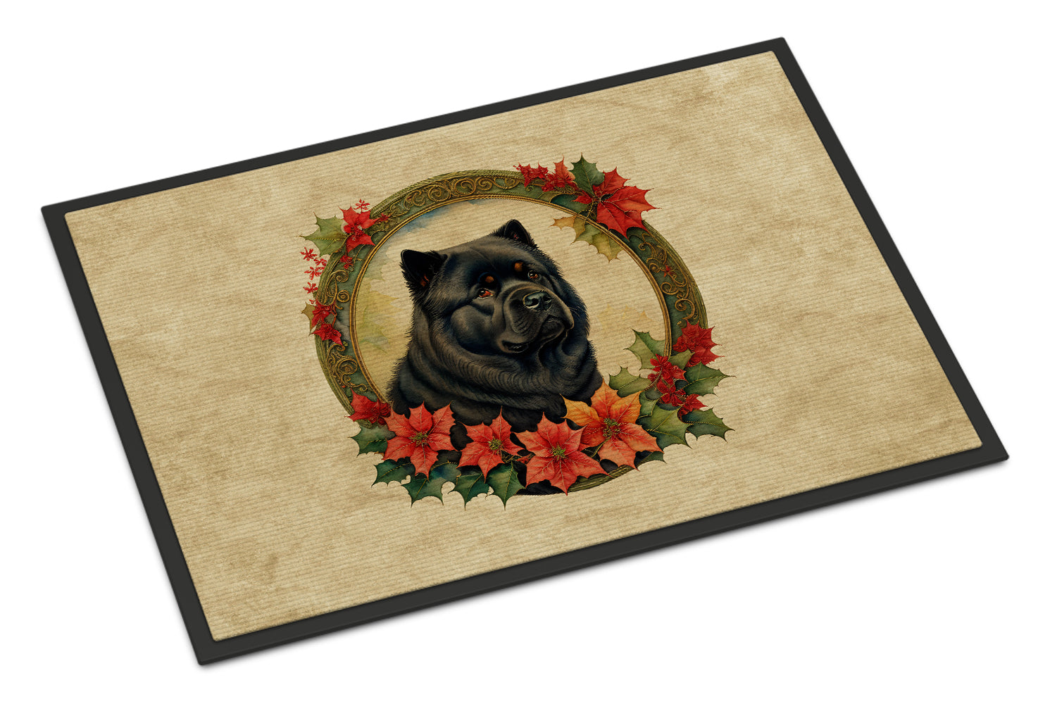 Chow Chow Christmas Flowers Doormat Indoor Outdoor 24H X 36W Front Door Mat Rugs for Entryway, Non Slip Washable Low Pile,