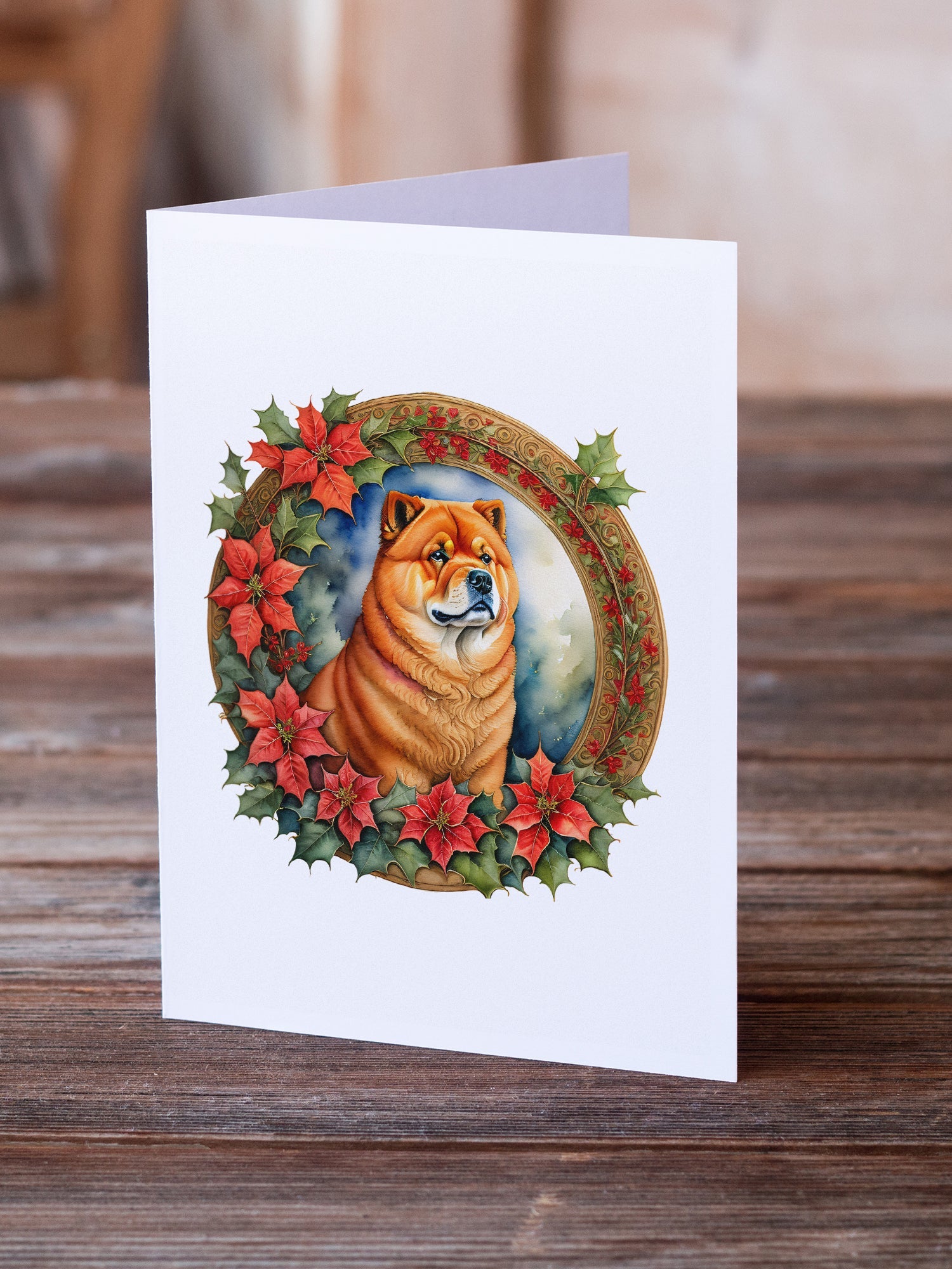 Chow Chow Christmas Flowers Greeting Cards Pack of 8 Blank Cards with Envelopes Whimsical A7 Size 5x7