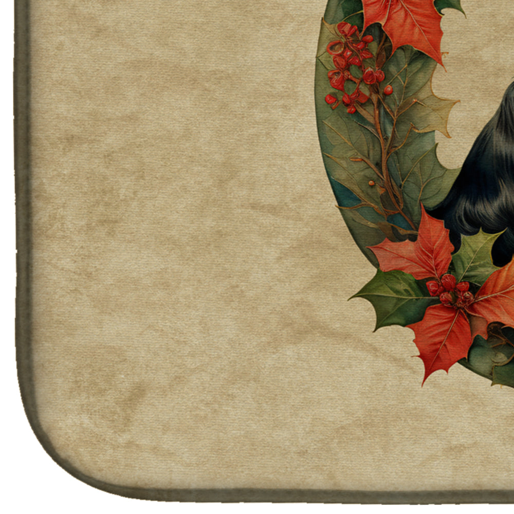 Cocker Spaniel Christmas Flowers Dish Drying Mat Absorbent Dish Drying Mat Pad for Kitchen Counter Dish Drainer Mat for Countertop, 14 x 21", Multicolor