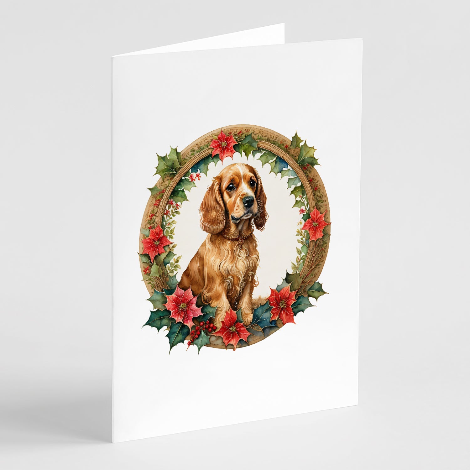Cocker Spaniel Christmas Flowers Greeting Cards Pack of 8 Blank Cards with Envelopes Whimsical A7 Size 5x7