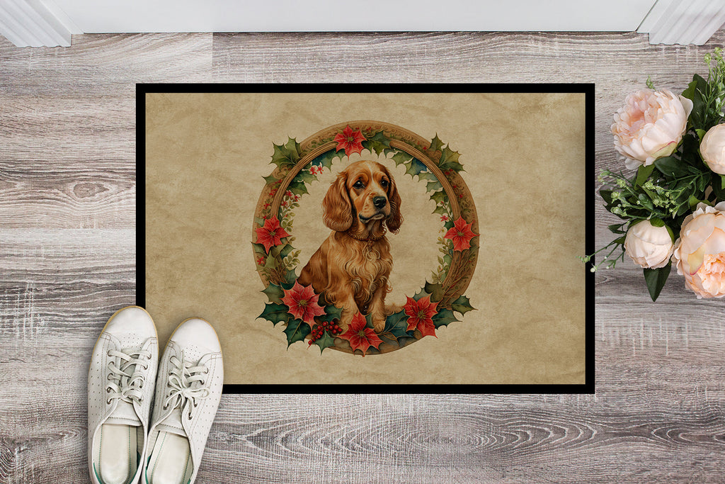 Cocker Spaniel Christmas Flowers Doormat Indoor Outdoor 24H X 36W Front Door Mat Rugs for Entryway, Non Slip Washable Low Pile,