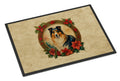 Collie Christmas Flowers Doormat Indoor Outdoor 24H X 36W Front Door Mat Rugs for Entryway, Non Slip Washable Low Pile,