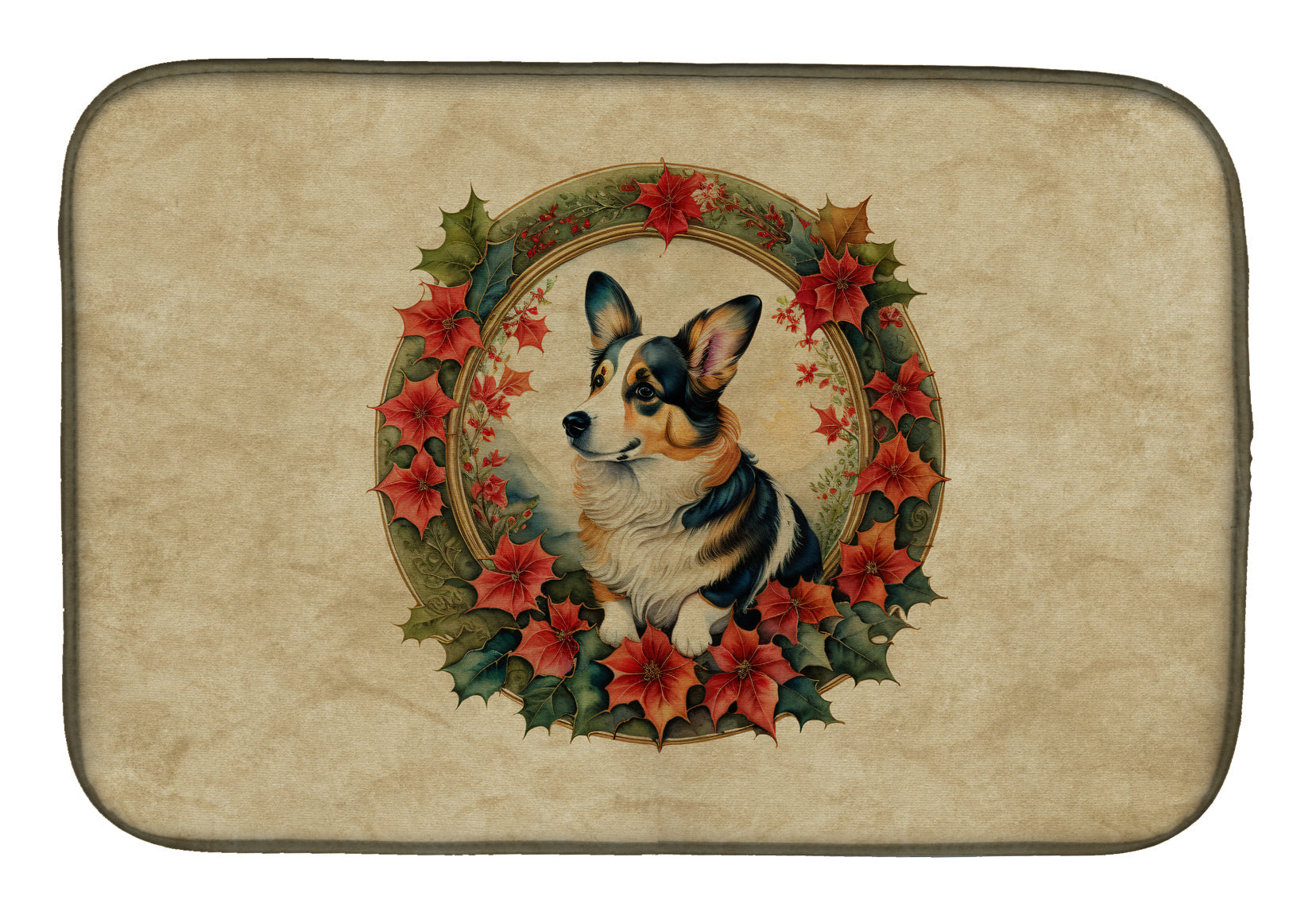 Corgi Christmas Flowers Dish Drying Mat Absorbent Dish Drying Mat Pad for Kitchen Counter Dish Drainer Mat for Countertop, 14 x 21", Multicolor