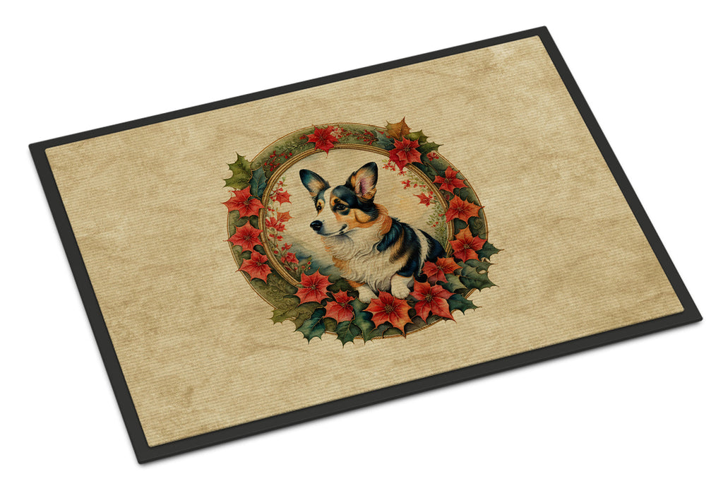Corgi Christmas Flowers Doormat Indoor Outdoor 18H X 27W Front Door Mat Rugs for Entryway, Non Slip Washable