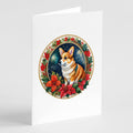 Corgi Christmas Flowers Greeting Cards Pack of 8 Blank Cards with Envelopes Whimsical A7 Size 5x7
