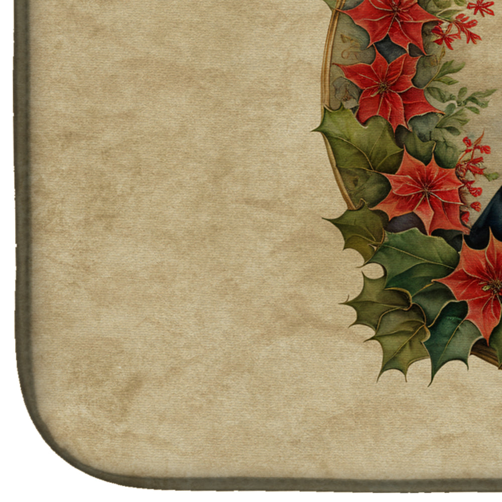 Corgi Christmas Flowers Dish Drying Mat Absorbent Dish Drying Mat Pad for Kitchen Counter Dish Drainer Mat for Countertop, 14 x 21", Multicolor