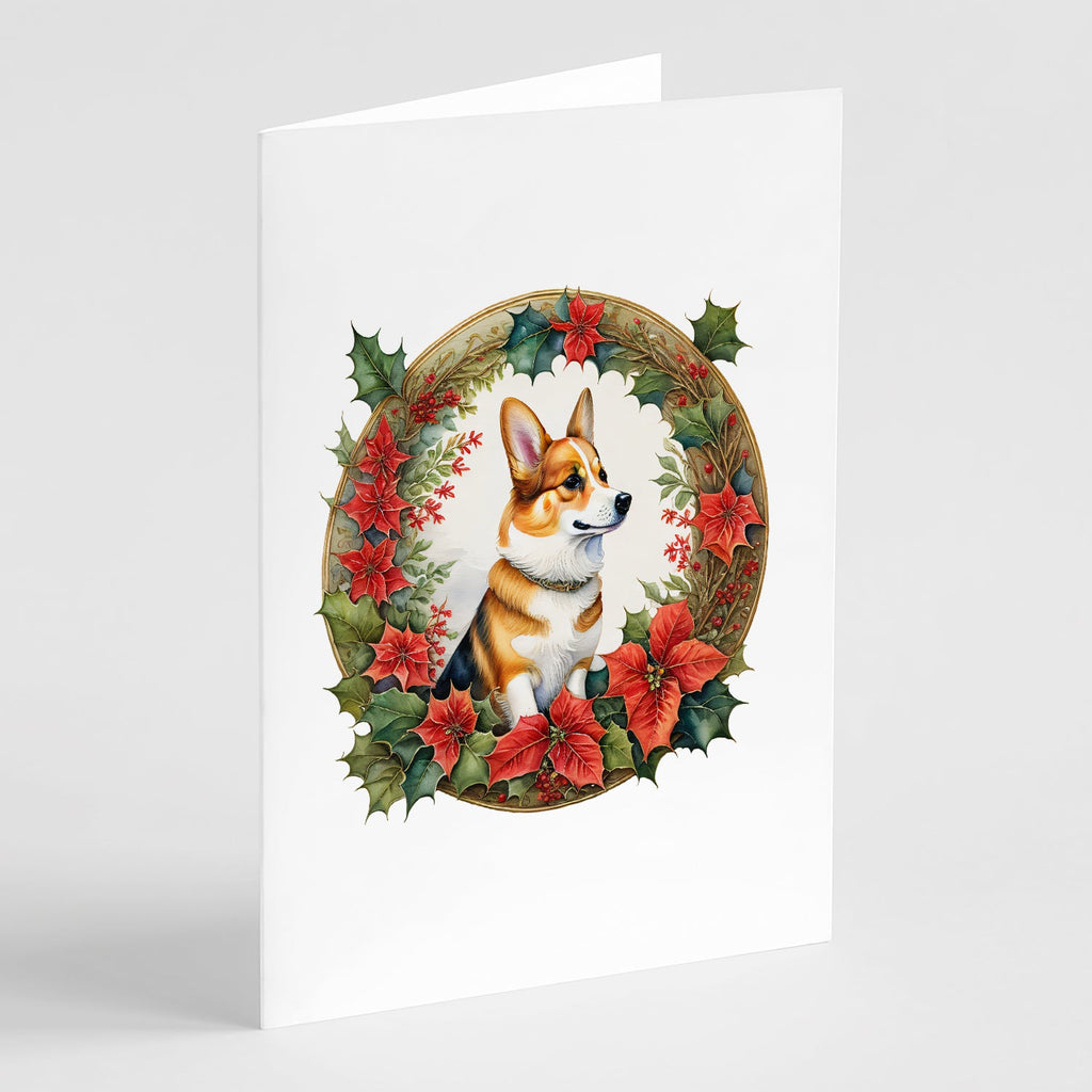 Corgi Christmas Flowers Greeting Cards Pack of 8 Blank Cards with Envelopes Whimsical A7 Size 5x7