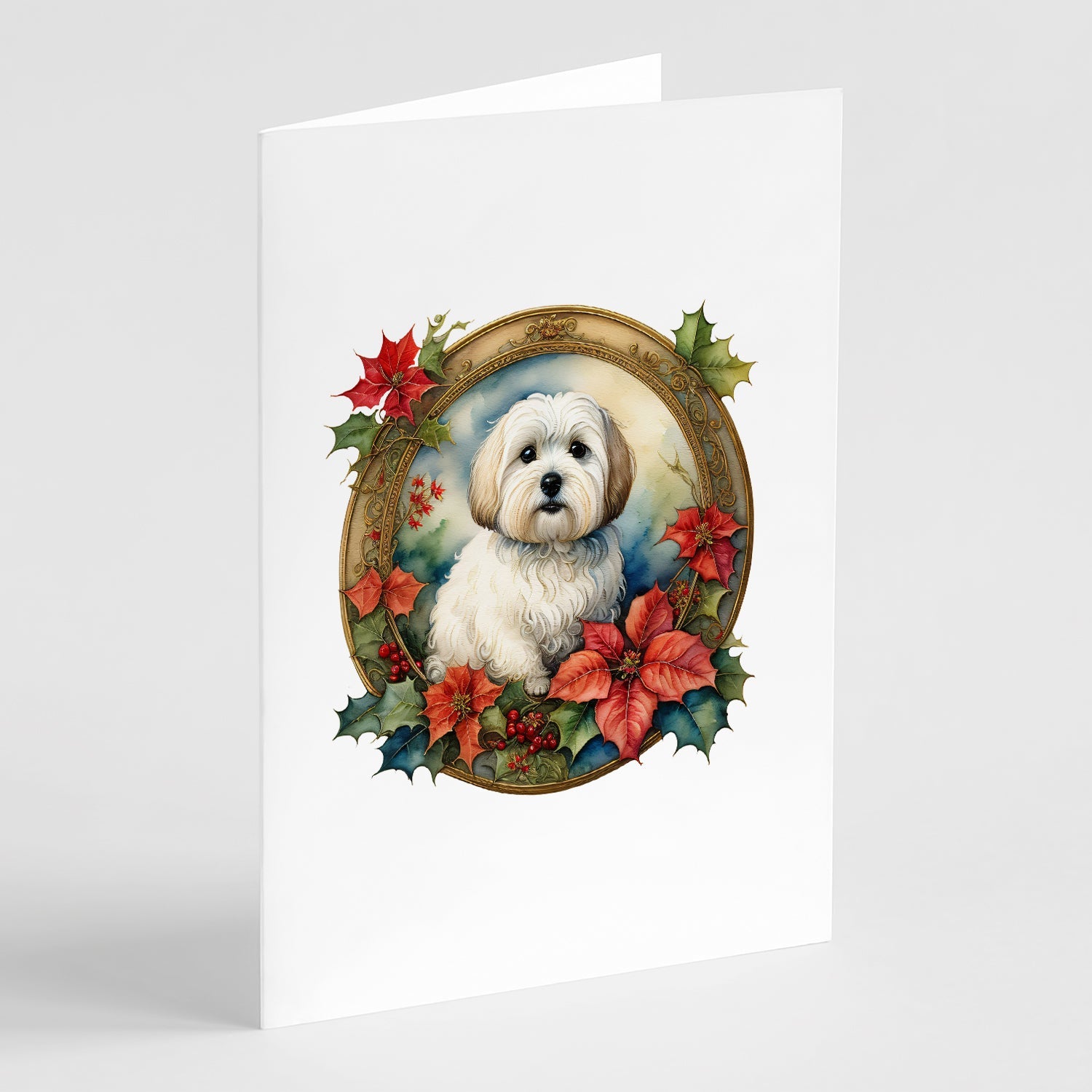 Coton De Tulear Christmas Flowers Greeting Cards Pack of 8 Blank Cards with Envelopes Whimsical A7 Size 5x7