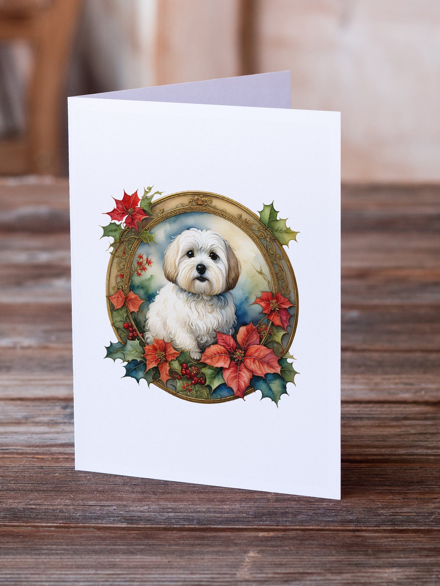 Coton De Tulear Christmas Flowers Greeting Cards Pack of 8 Blank Cards with Envelopes Whimsical A7 Size 5x7
