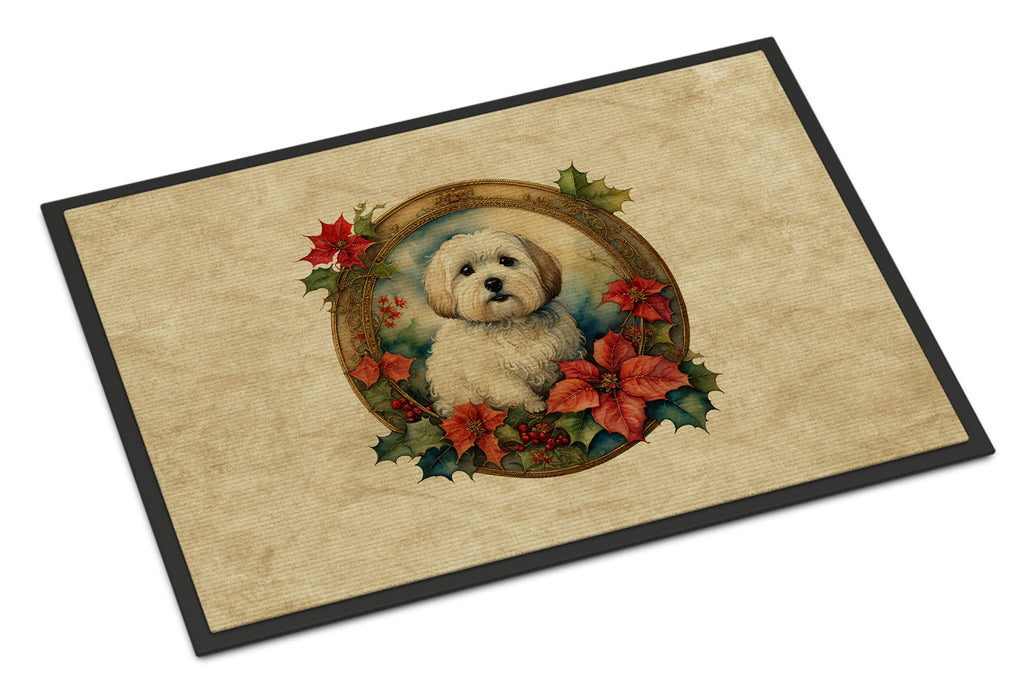 Coton De Tulear Christmas Flowers Doormat Indoor Outdoor 24H X 36W Front Door Mat Rugs for Entryway, Non Slip Washable Low Pile,