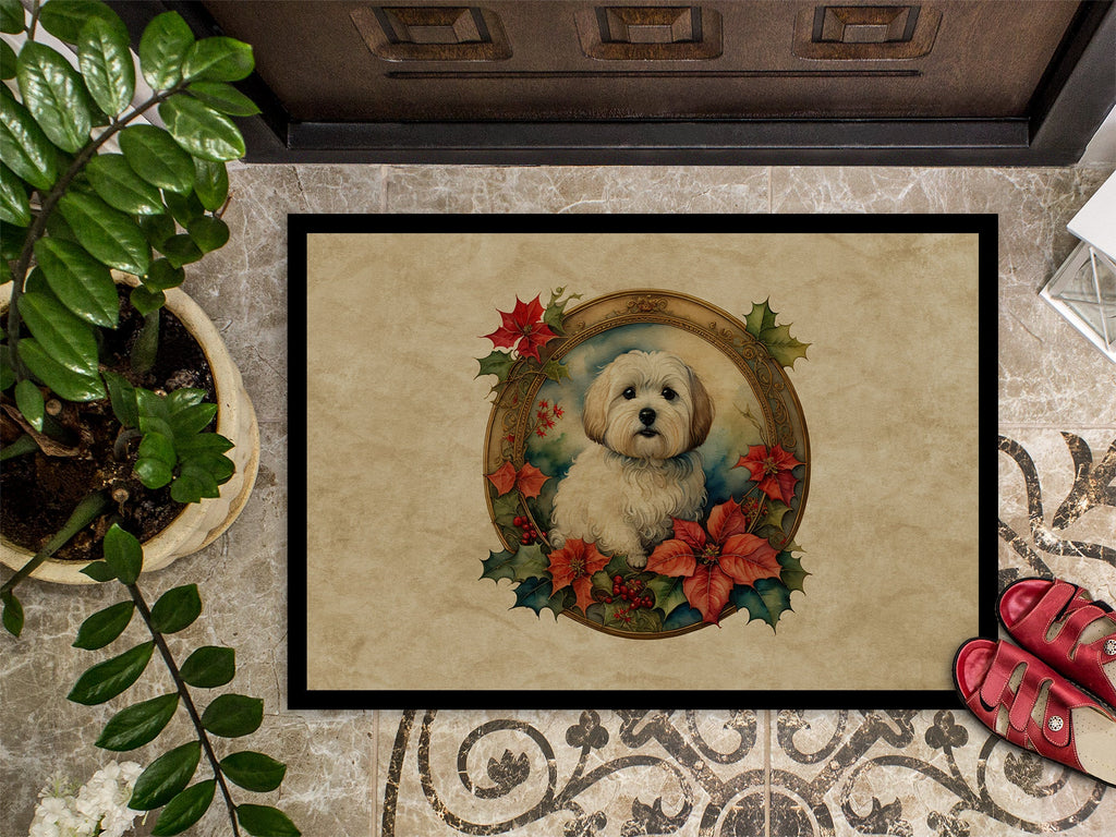 Coton De Tulear Christmas Flowers Doormat Indoor Outdoor 24H X 36W Front Door Mat Rugs for Entryway, Non Slip Washable Low Pile,