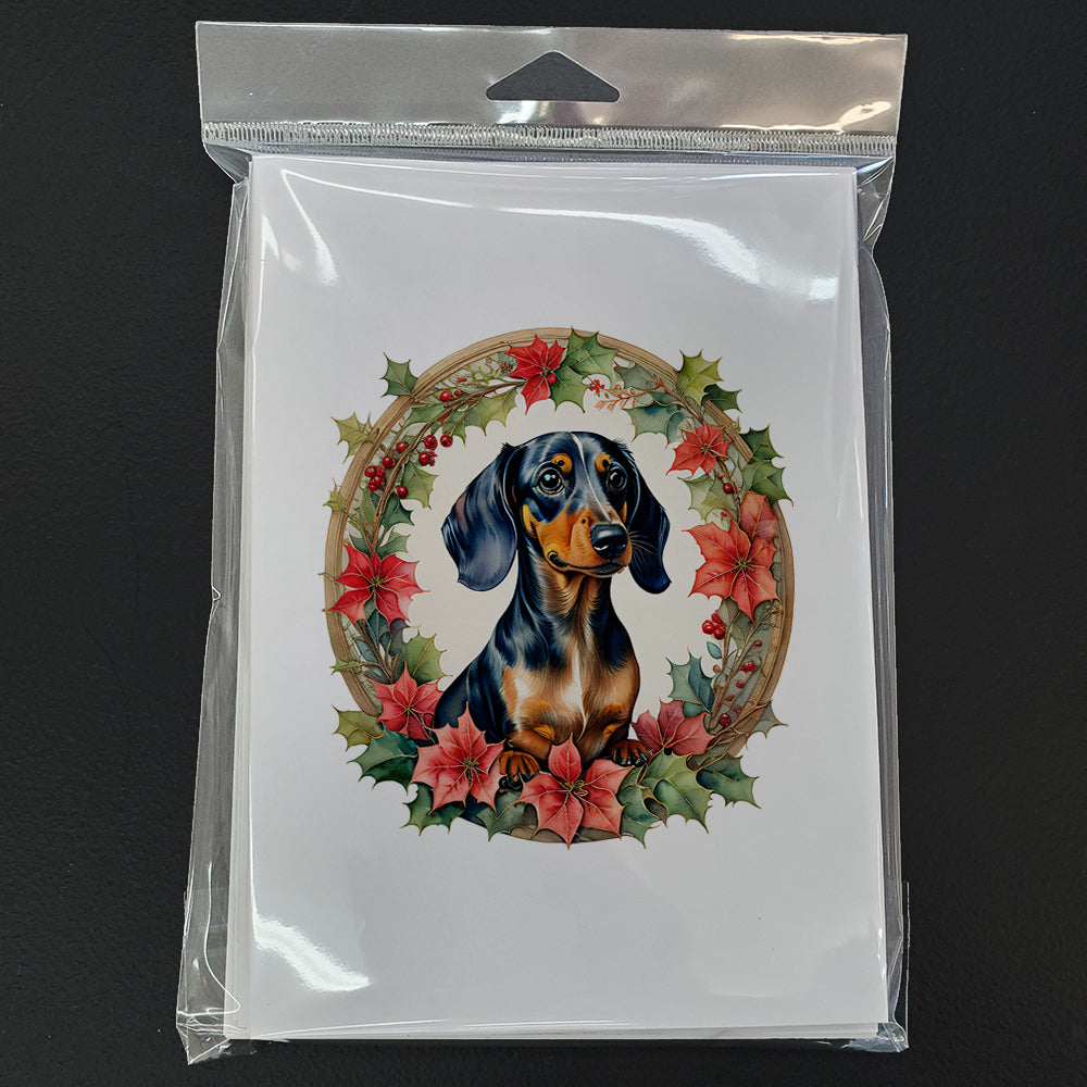 Dachshund Christmas Flowers Greeting Cards Pack of 8 Blank Cards with Envelopes Whimsical A7 Size 5x7