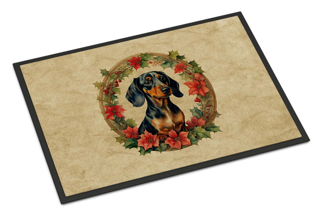 Dachshund Christmas Flowers Doormat Indoor Outdoor 18H X 27W Front Door Mat Rugs for Entryway, Non Slip Washable
