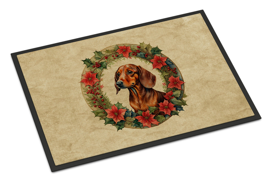 Dachshund Christmas Flowers Doormat Indoor Outdoor 24H X 36W Front Door Mat Rugs for Entryway, Non Slip Washable Low Pile,