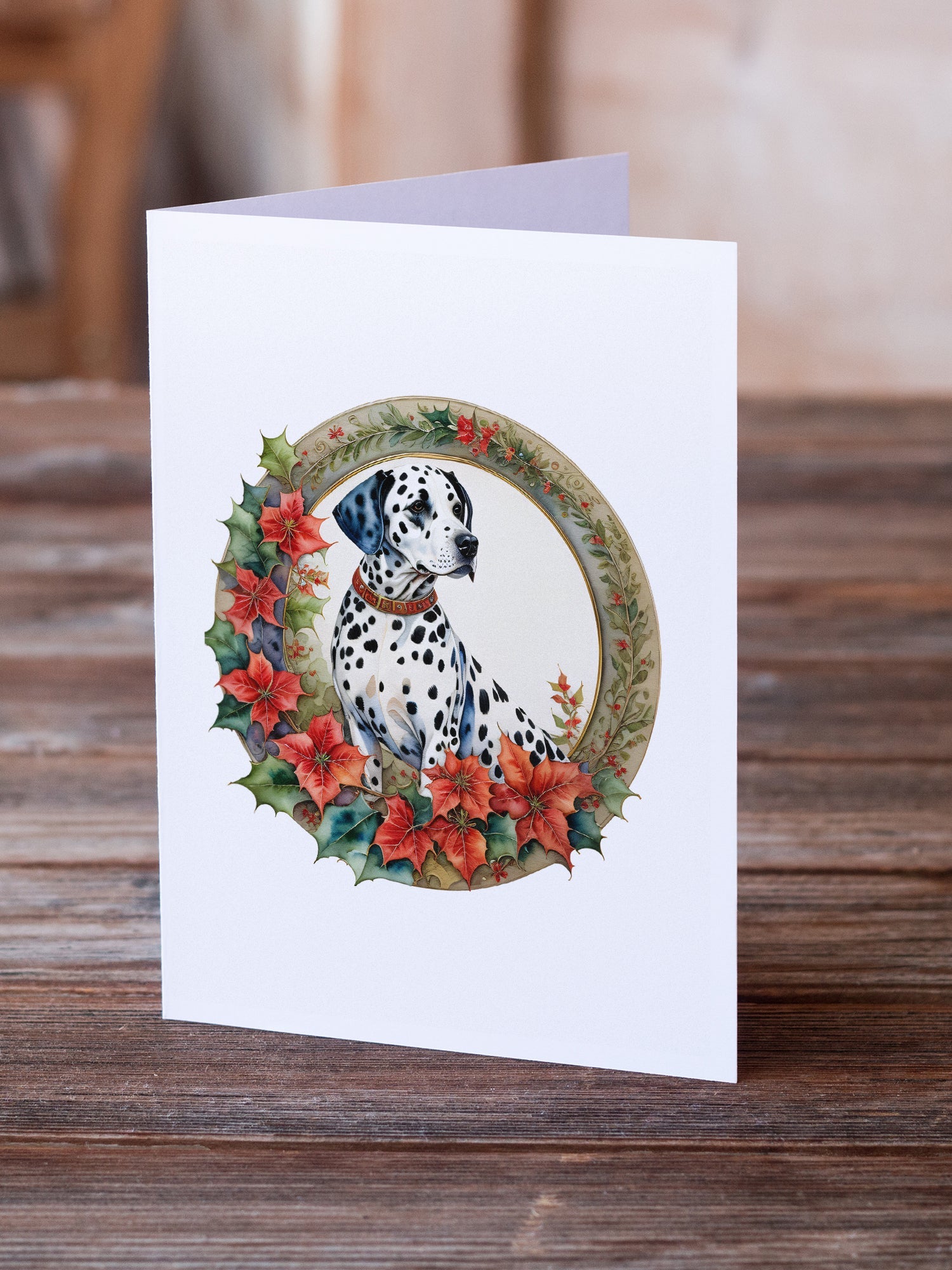Dalmatian Christmas Flowers Greeting Cards Pack of 8 Blank Cards with Envelopes Whimsical A7 Size 5x7