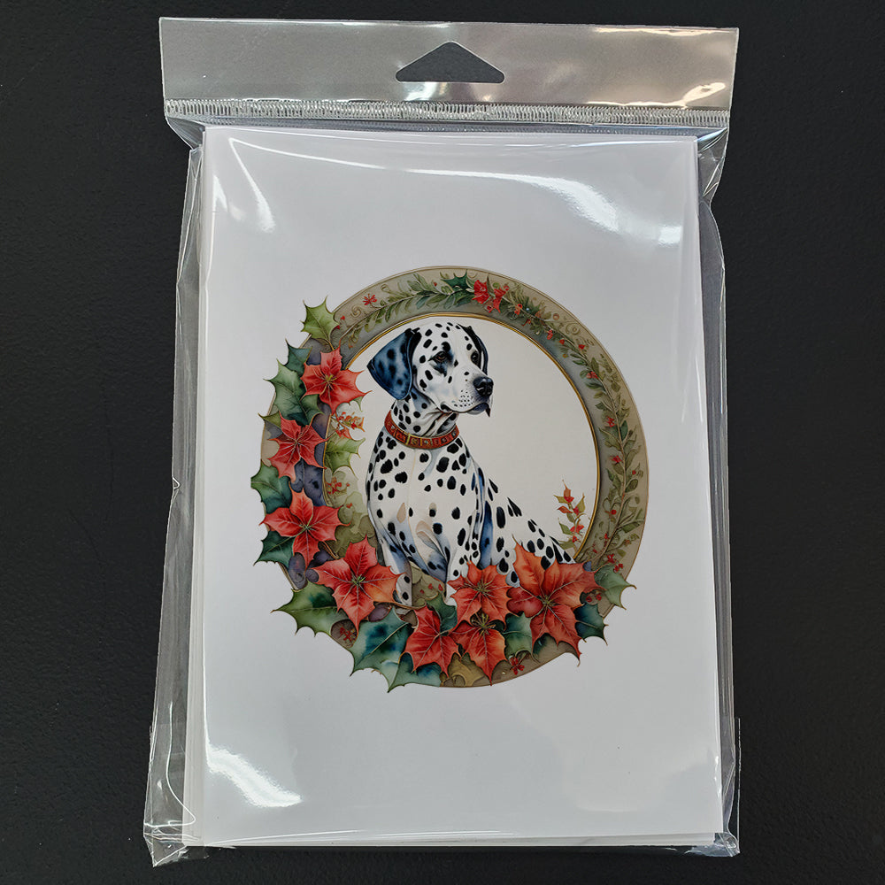 Dalmatian Christmas Flowers Greeting Cards Pack of 8 Blank Cards with Envelopes Whimsical A7 Size 5x7