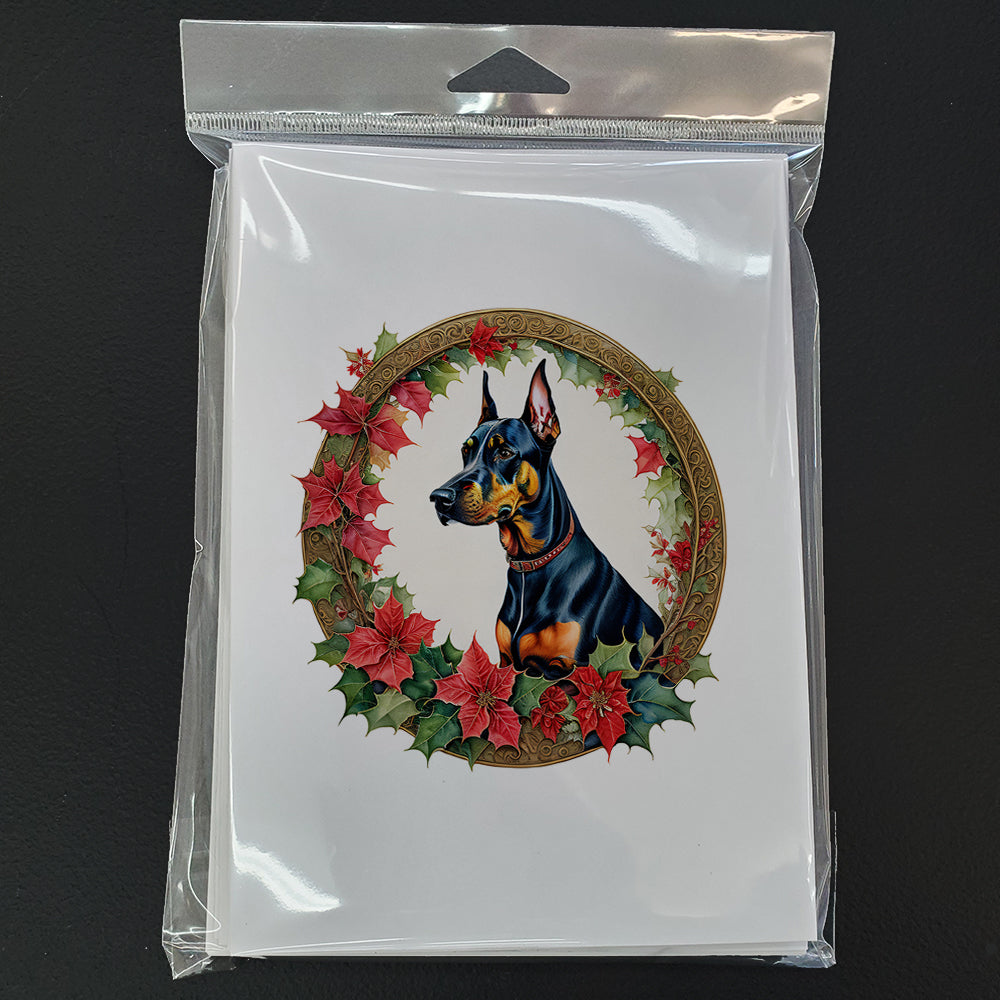 Doberman Pinscher Christmas Flowers Greeting Cards Pack of 8 Blank Cards with Envelopes Whimsical A7 Size 5x7
