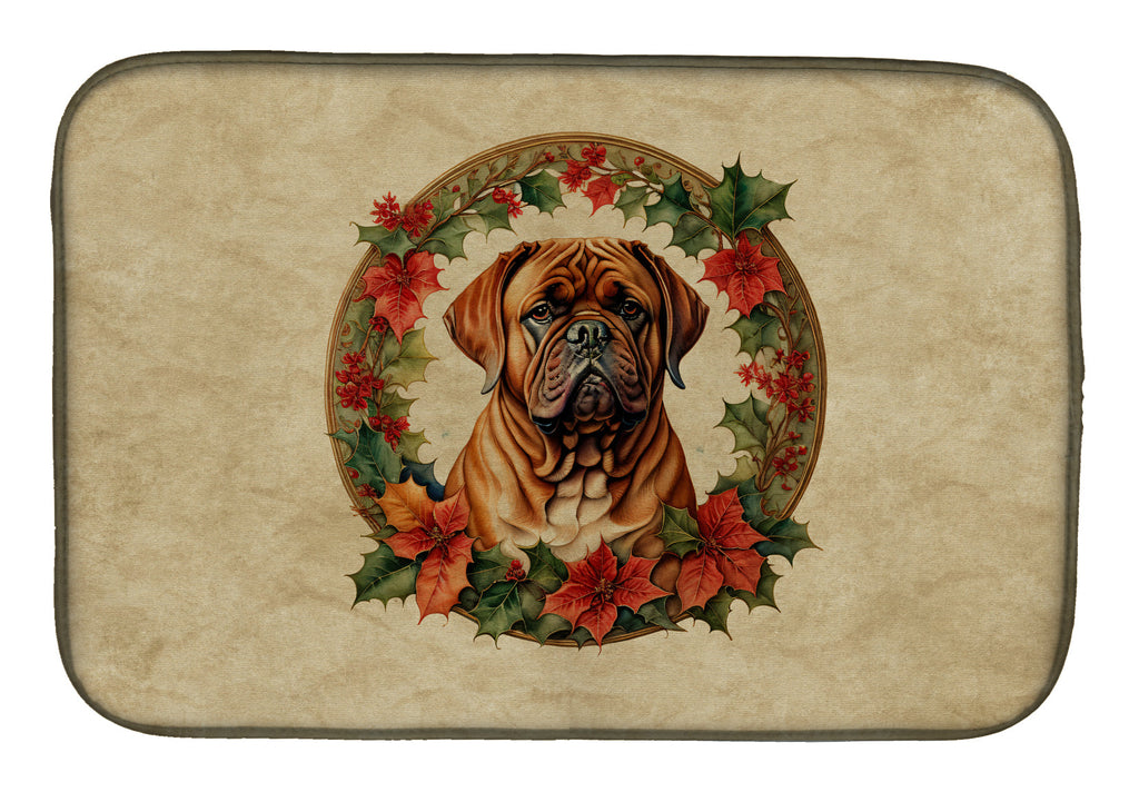 Dogue de Bordeaux Christmas Flowers Dish Drying Mat Absorbent Dish Drying Mat Pad for Kitchen Counter Dish Drainer Mat for Countertop, 14 x 21", Multicolor