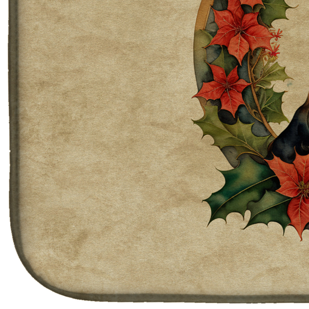 English Cocker Spaniel Christmas Flowers Dish Drying Mat Absorbent Dish Drying Mat Pad for Kitchen Counter Dish Drainer Mat for Countertop, 14 x 21", Multicolor