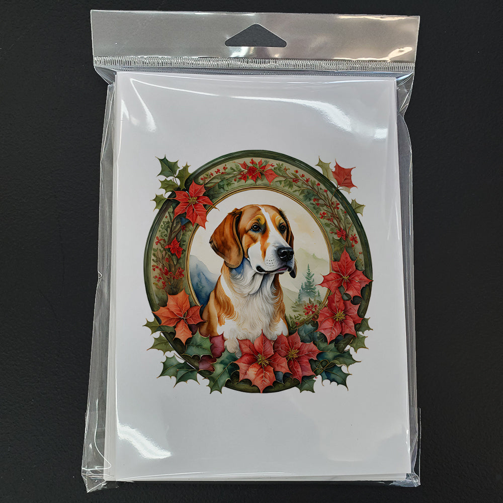 English Foxhound Christmas Flowers Greeting Cards Pack of 8 Blank Cards with Envelopes Whimsical A7 Size 5x7