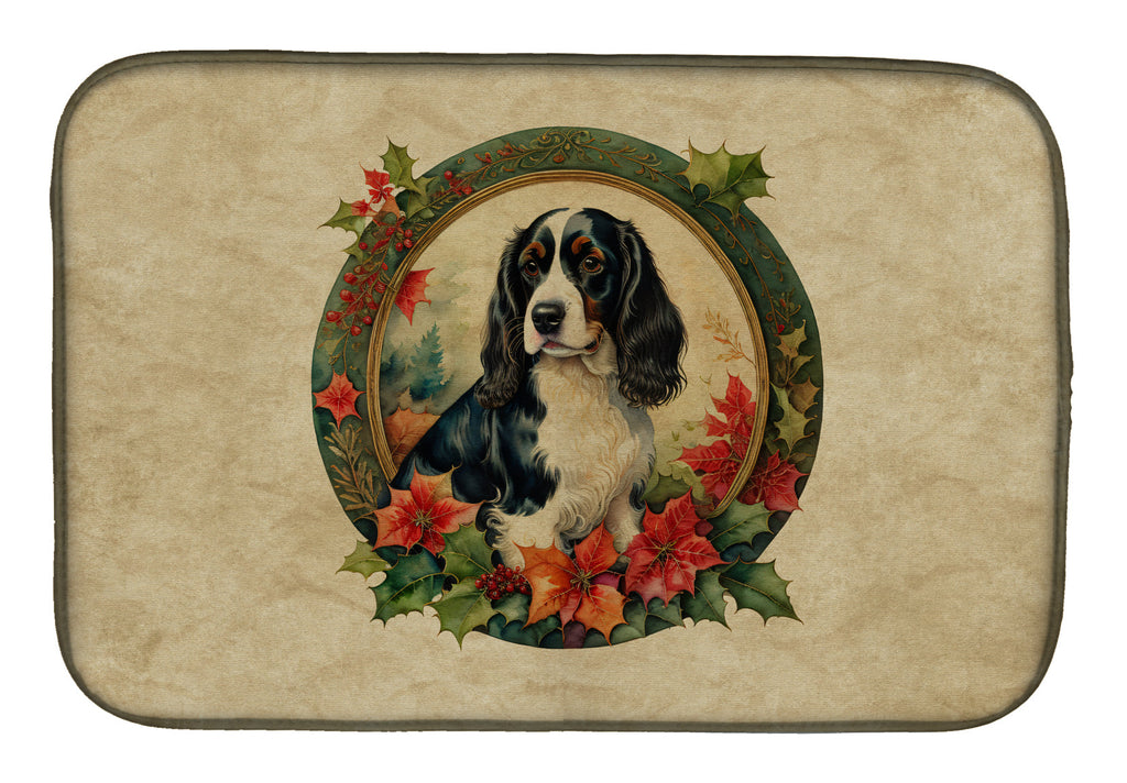 English Springer Spaniel Christmas Flowers Dish Drying Mat Absorbent Dish Drying Mat Pad for Kitchen Counter Dish Drainer Mat for Countertop, 14 x 21", Multicolor