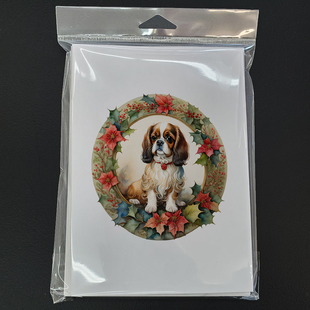 English Toy Spaniel Christmas Flowers Greeting Cards Pack of 8 Blank Cards with Envelopes Whimsical A7 Size 5x7