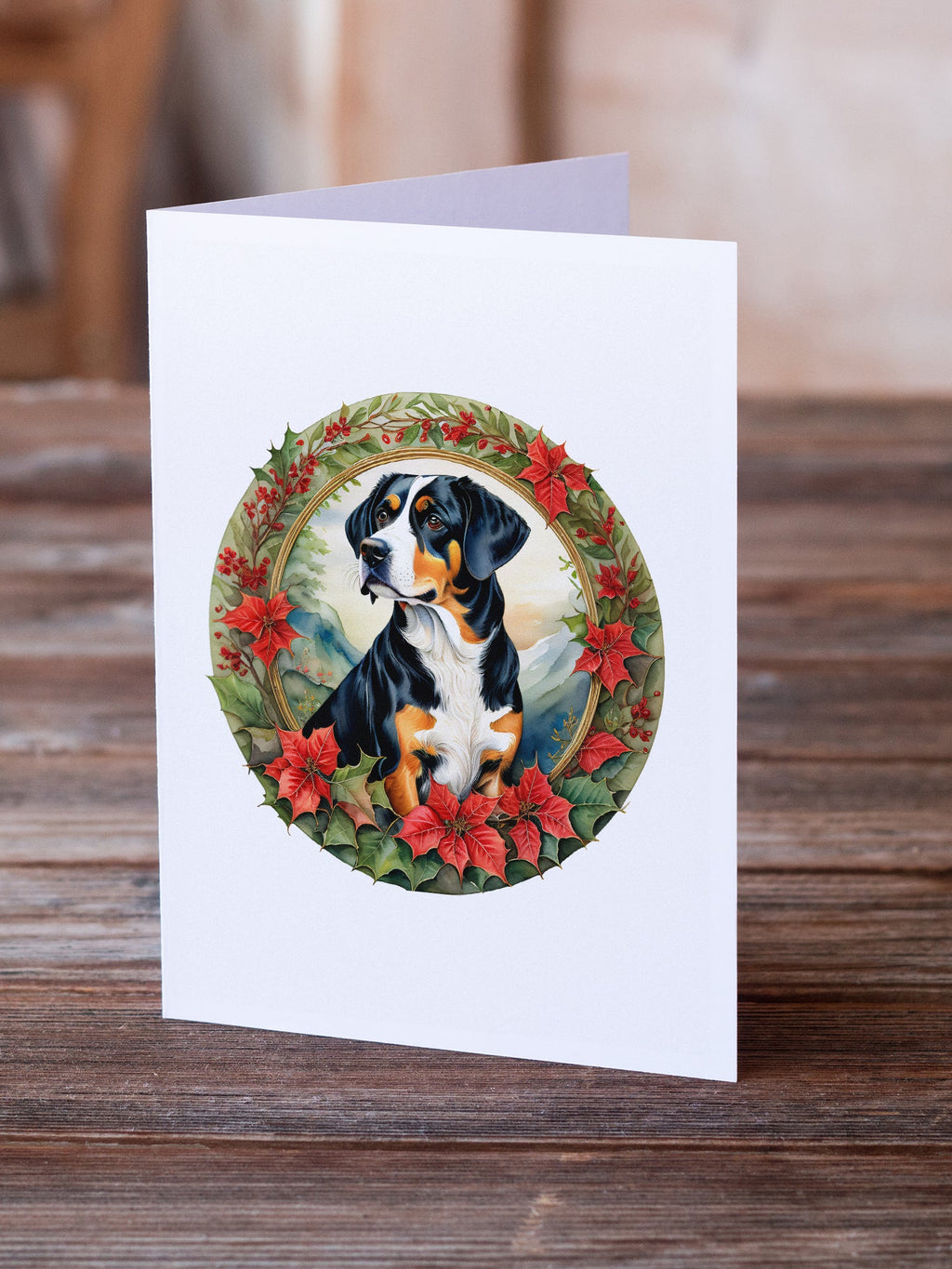Entlebucher Mountain Dog Christmas Flowers Greeting Cards Pack of 8 Blank Cards with Envelopes Whimsical A7 Size 5x7