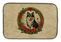 Finnish Lapphund Christmas Flowers Dish Drying Mat Absorbent Dish Drying Mat Pad for Kitchen Counter Dish Drainer Mat for Countertop, 14 x 21", Multicolor