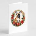 French Bulldog Christmas Flowers Greeting Cards Pack of 8 Blank Cards with Envelopes Whimsical A7 Size 5x7