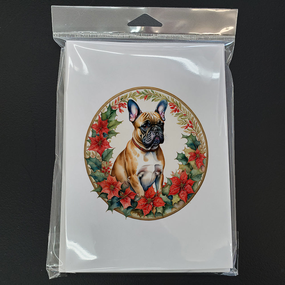 French Bulldog Christmas Flowers Greeting Cards Pack of 8 Blank Cards with Envelopes Whimsical A7 Size 5x7