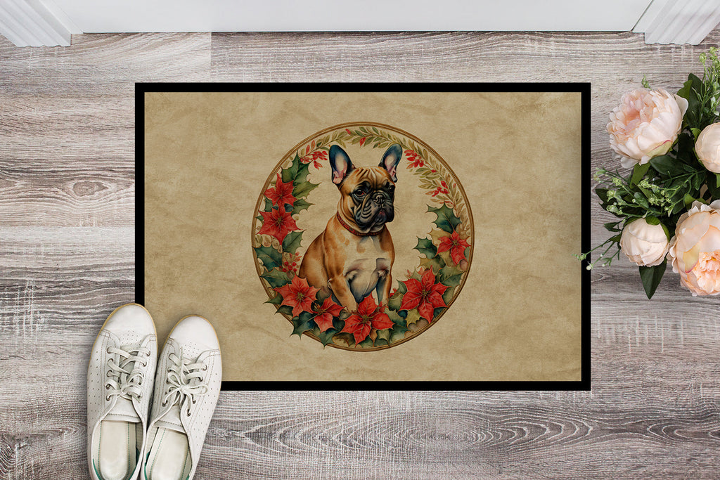 French Bulldog Christmas Flowers Doormat Indoor Outdoor 24H X 36W Front Door Mat Rugs for Entryway, Non Slip Washable Low Pile,