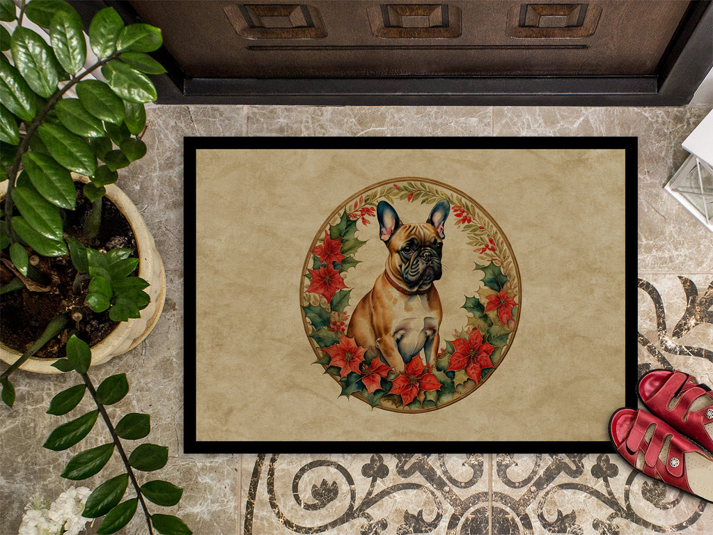 French Bulldog Christmas Flowers Doormat Indoor Outdoor 24H X 36W Front Door Mat Rugs for Entryway, Non Slip Washable Low Pile,